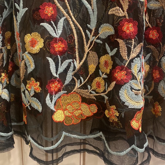 Anthropologie Eri + Ali Black Lace Tunic Dress with Floral Embroidery XSP - Picture 8 of 12